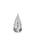 Silver metallic evergreen tree figurine with textured finish and rounded base.