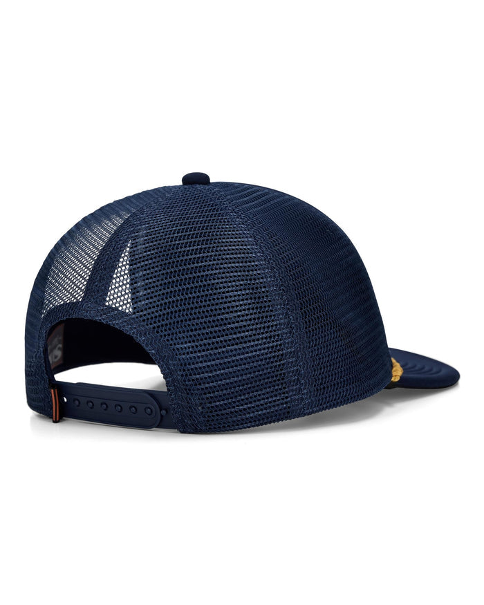 Navy blue mesh cap on a white background
