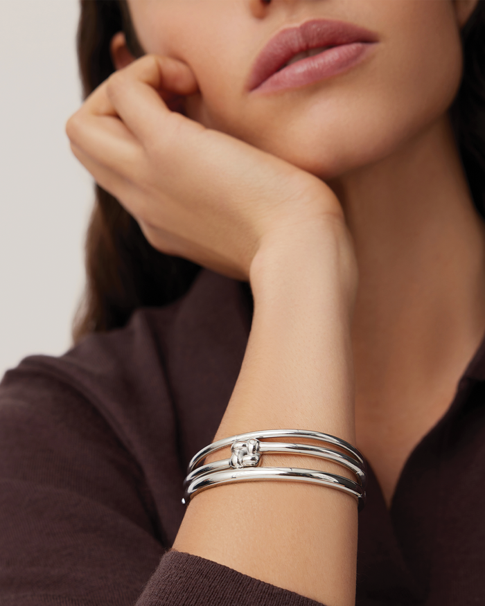 JENNY BIRD Waterproof Slim Woven Square Bangle Silver Bangle For Women