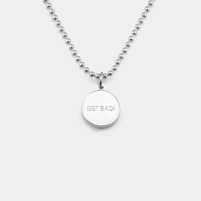 get back engraved on back of st. christopher pendant