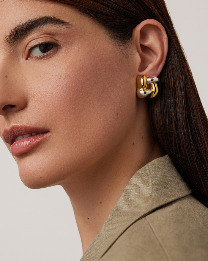 JENNY BIRD Small Woven Square Earrings Two Tone Earrings For Women