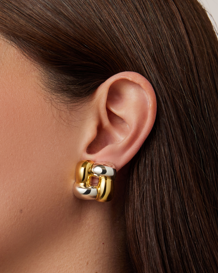 JENNY BIRD Small Woven Square Earrings Two Tone Earrings For Women