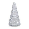 Clear conical tree with frosted and transparent banded sections in a cone shape.