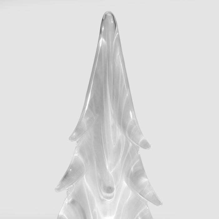 Translucent frosted glass tree with tiered branches and pointed top.