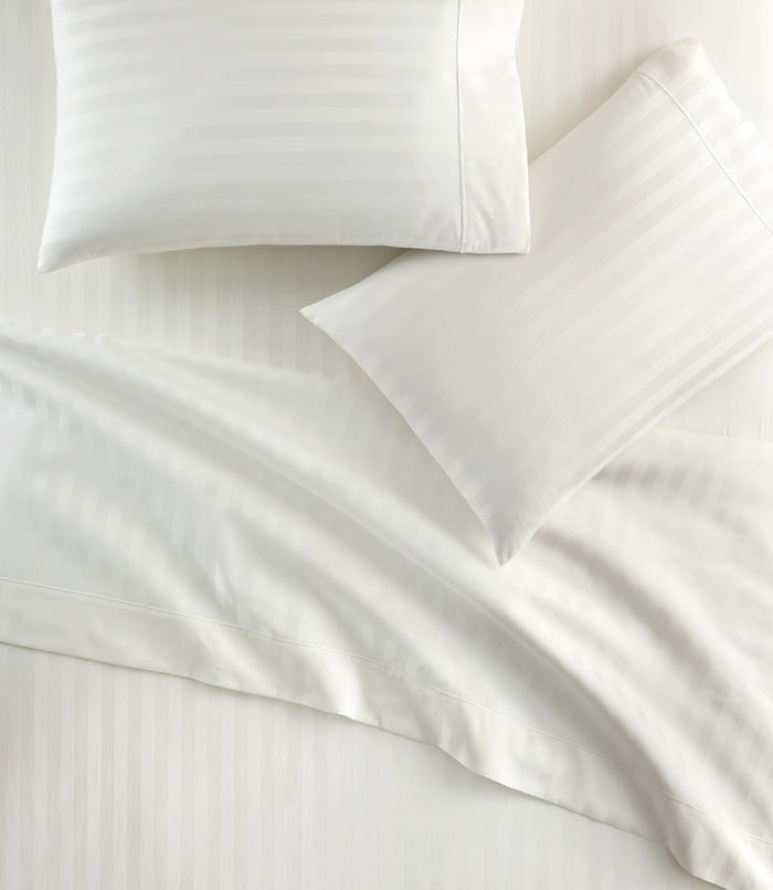 Soprano Stripe Pillowcase and sheets lifestyle, Ivory