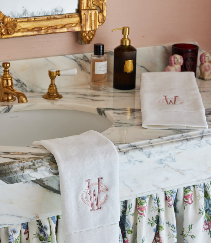 Special Occasion Hand Towel Set monogrammed in pink, White