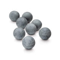 Eight gray stone spheres arranged on a white background.