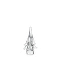 Clear glass spruce evergreen figurine with pointed top and curved branch-like extensions, approximately 6 inches tall.