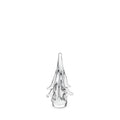 Clear glass decorative tree figurine with pointed top and layered petal-like branches.