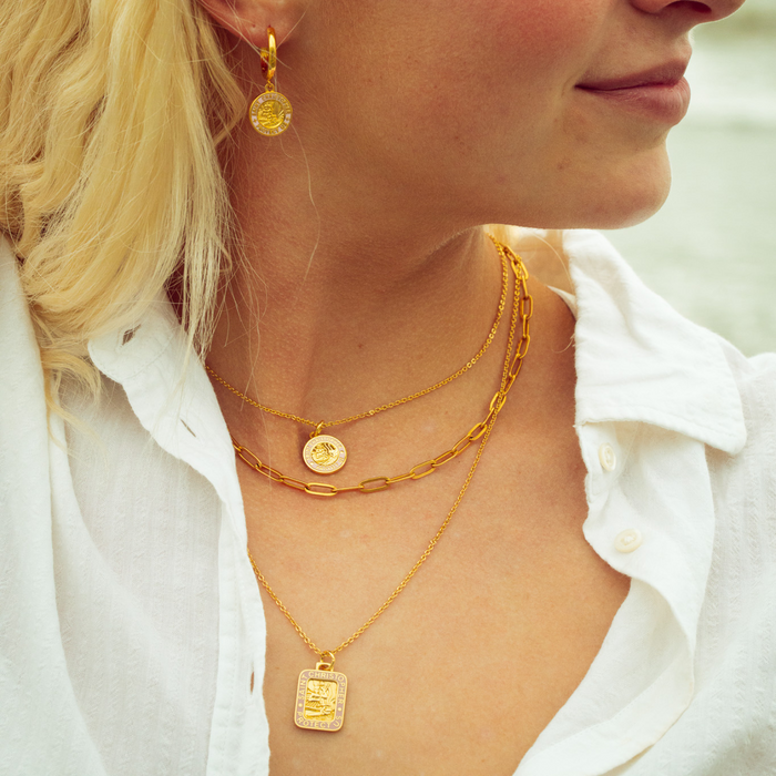 St. Christopher Earrings - Gold / Pink