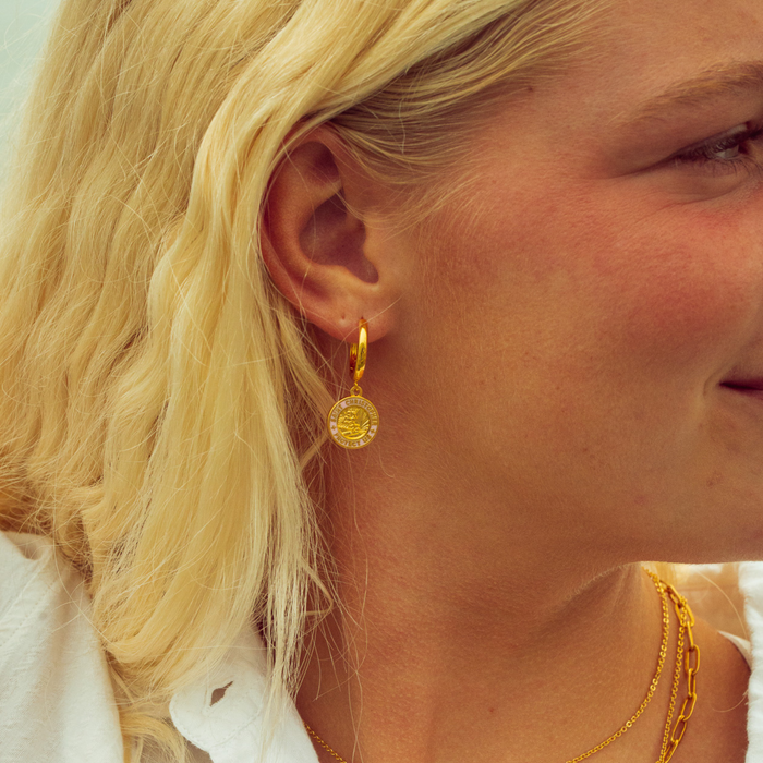 St. Christopher Earrings - Gold / Pink
