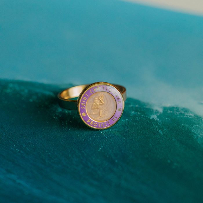 St. Christopher Ring - Gold Lavender / Lavender
