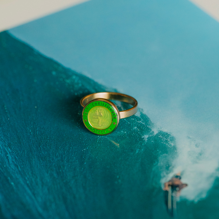 St. Christopher Ring - Gold Palm / Green