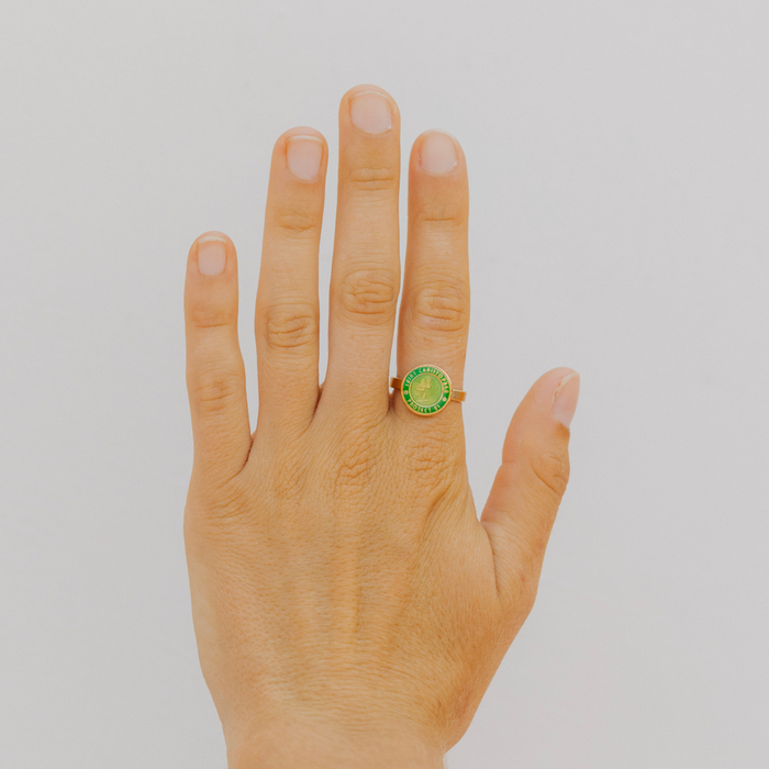 St. Christopher Ring - Gold Palm / Green