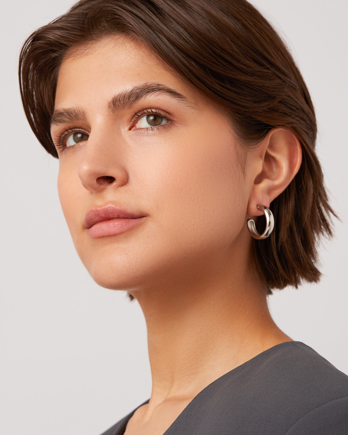JENNY BIRD Waterproof Staple Hoop Earrings - Medium Silver Hoop Earrings For Women