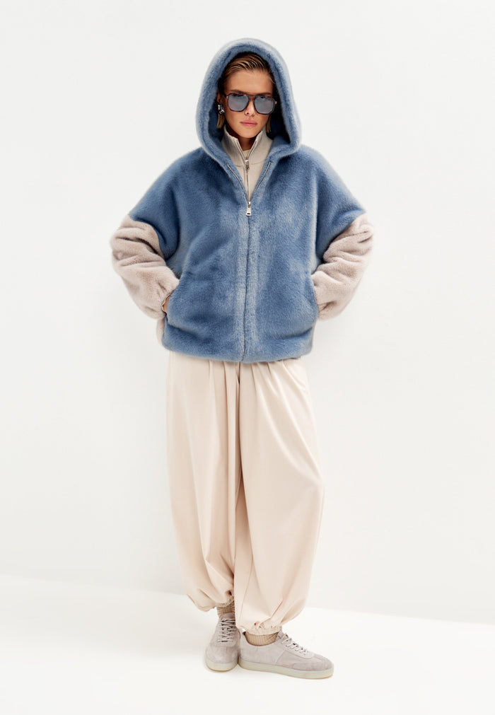 Stylish Hooded Faux Fur Jacket Reyna - Blue