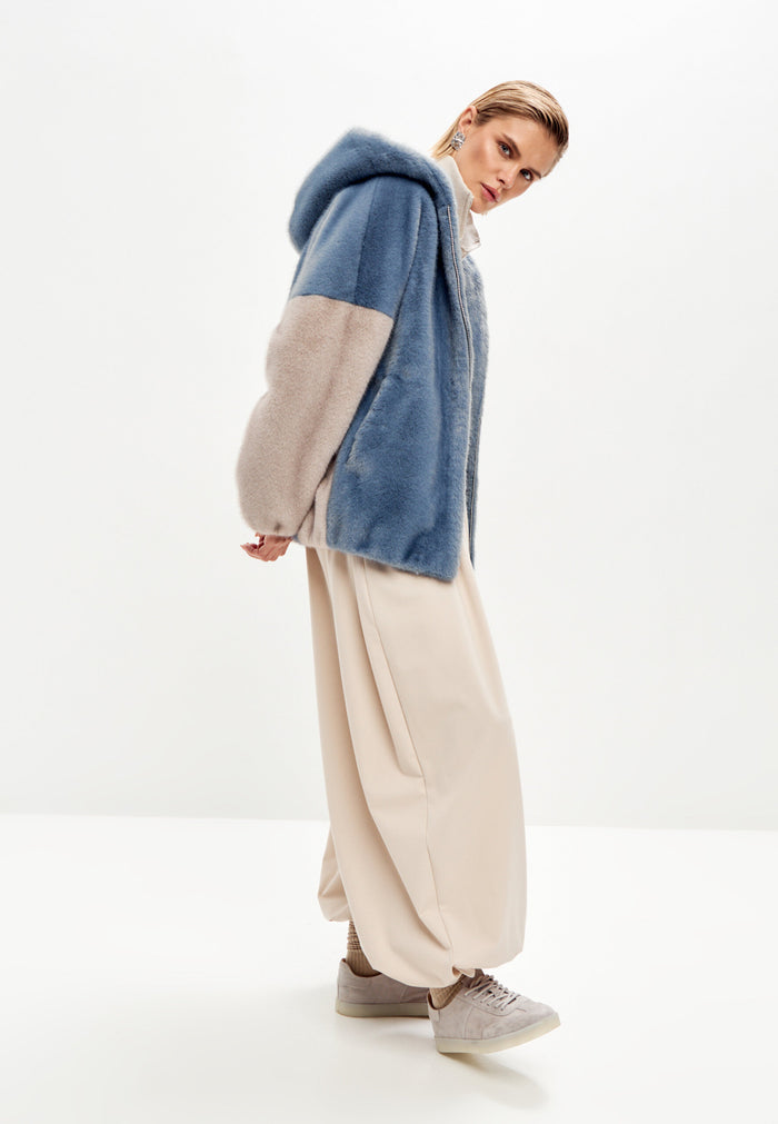 Stylish Hooded Faux Fur Jacket Reyna - Blue
