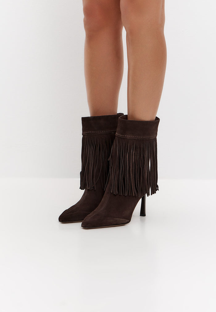 Suede Fringe Ankle Boots (SFAB) – Dark Brown