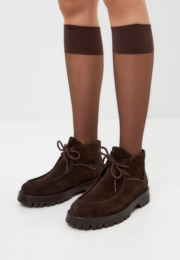 A stylish pair of brown suede lace-up ankle boots for women by Mavi.