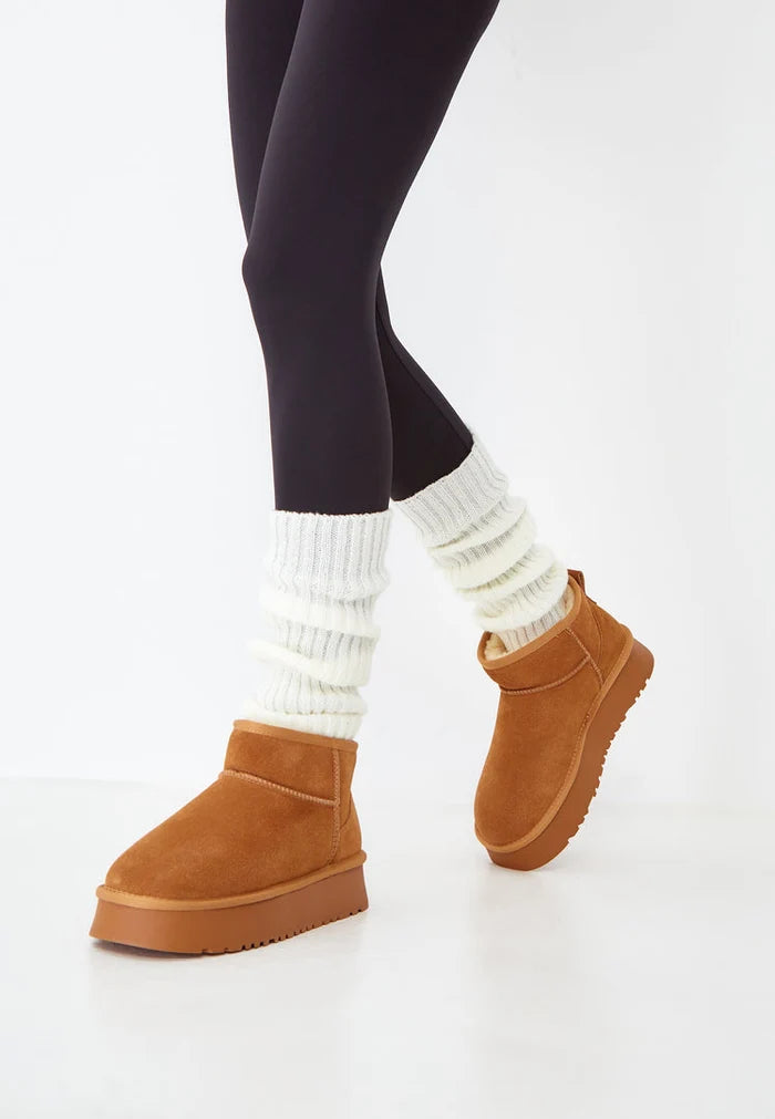 A pair of stylish brown suede platform winter boots perfect for adding a trendy touch to your winter fashion wardrobe.