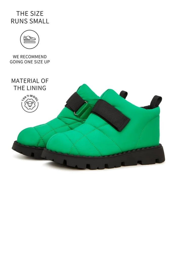 Stay warm and stylish this winter with green suede wool-lined boots.