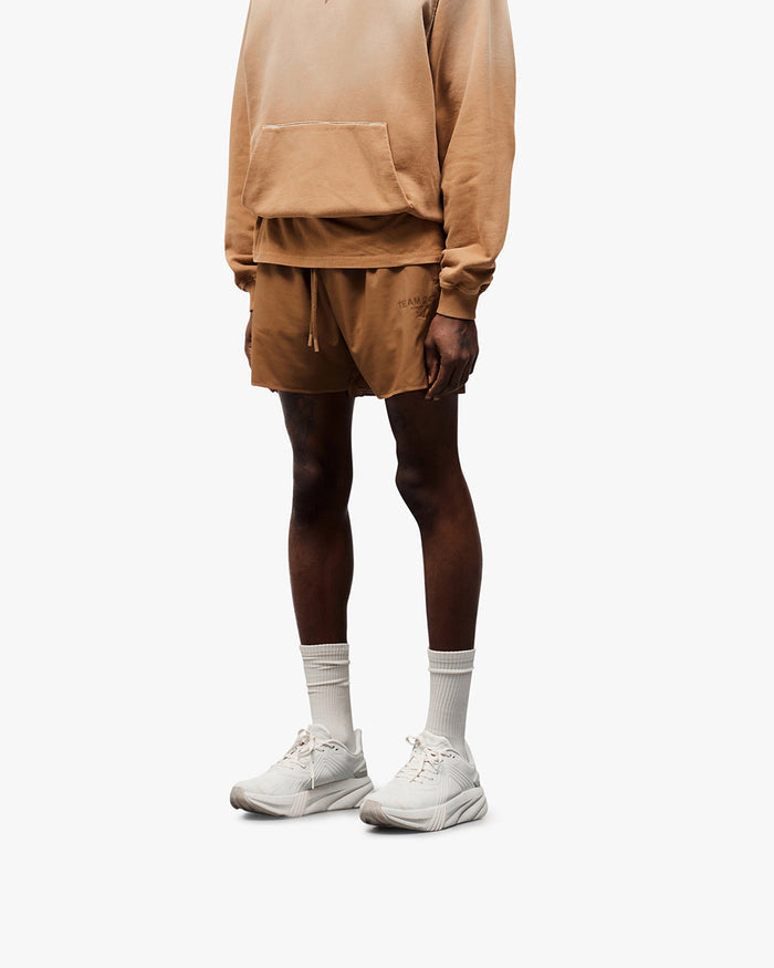 Back product image of mens rust shorts on a plain white background | Team 247 Aero Shorts in Rust | Lightweight running shorts with branded waistband | 247 Shorts | Represent Clo