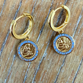 The Imperfect Archive  - Gold / Baby Blue St. Christopher Earrings