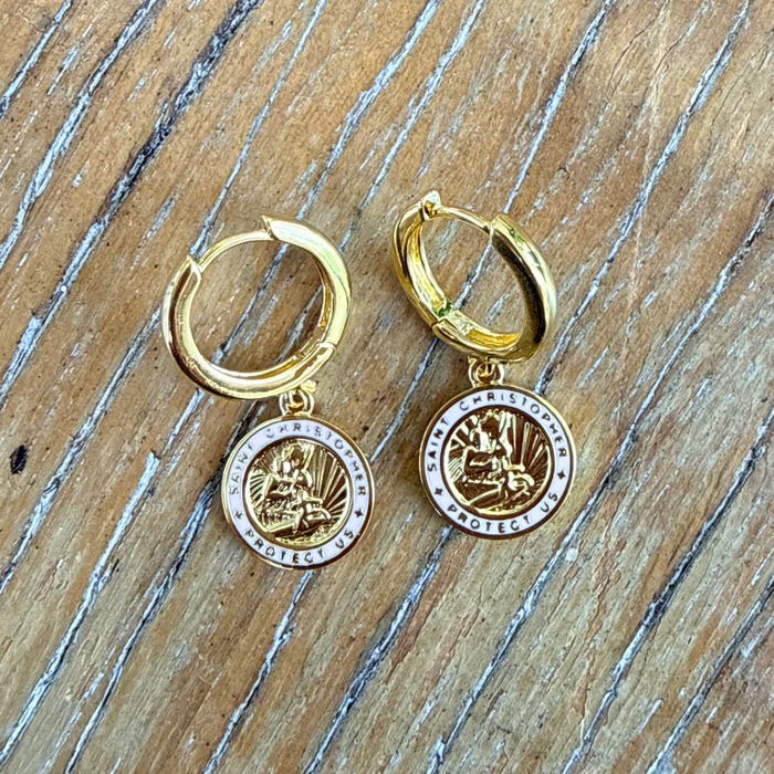 The Imperfect Archive  - Gold / Pink St. Christopher Earrings