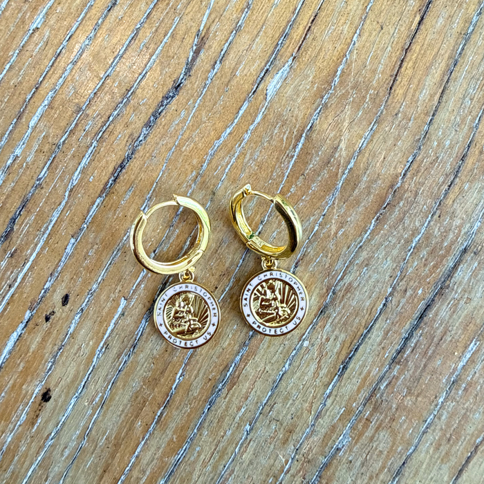 The Imperfect Archive  - Gold / Pink St. Christopher Earrings