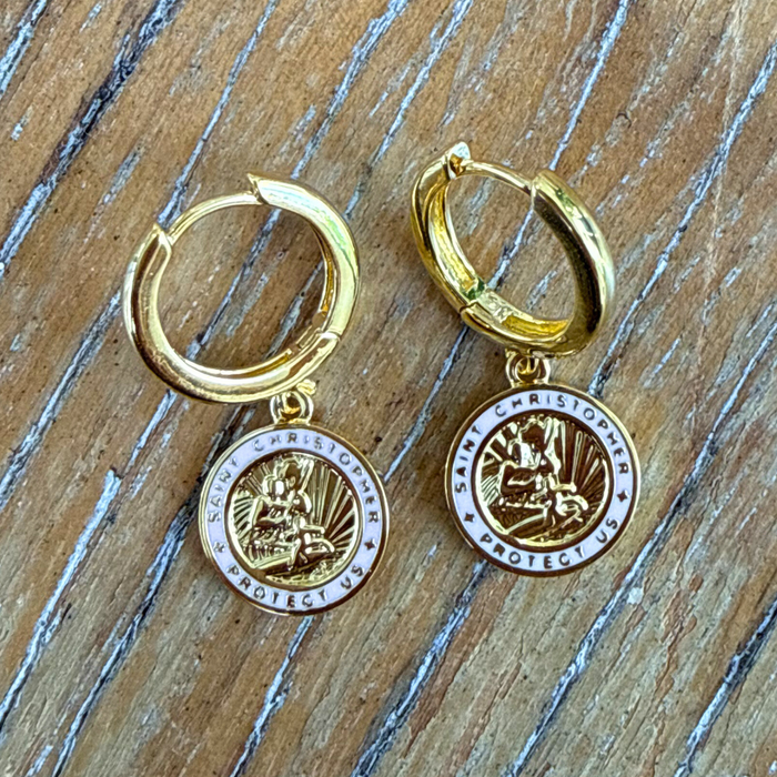 The Imperfect Archive  - Gold / Pink St. Christopher Earrings