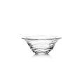 Clear glass bowl with wide flared rim and horizontal ribbed texture on the sides.