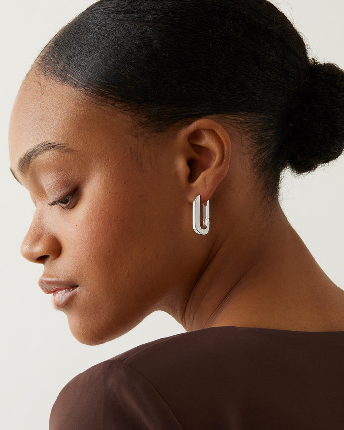 JENNY BIRD U-Link Hinged Silver Waterproof Hoop Earrings For Women
