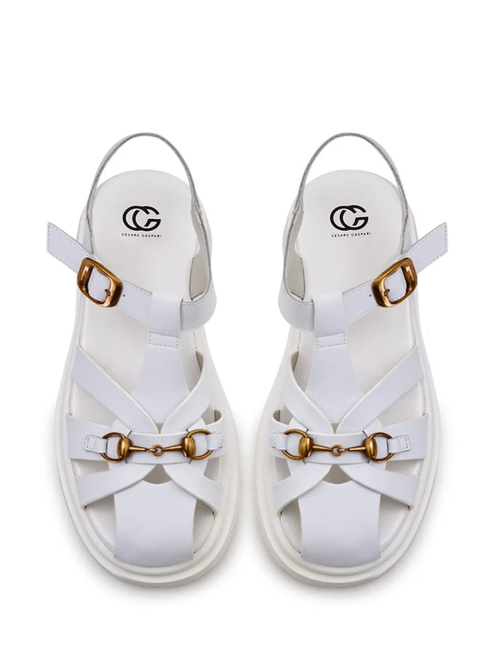 A stylish pair of white platform sandals - the epitome of urban classic fashion.