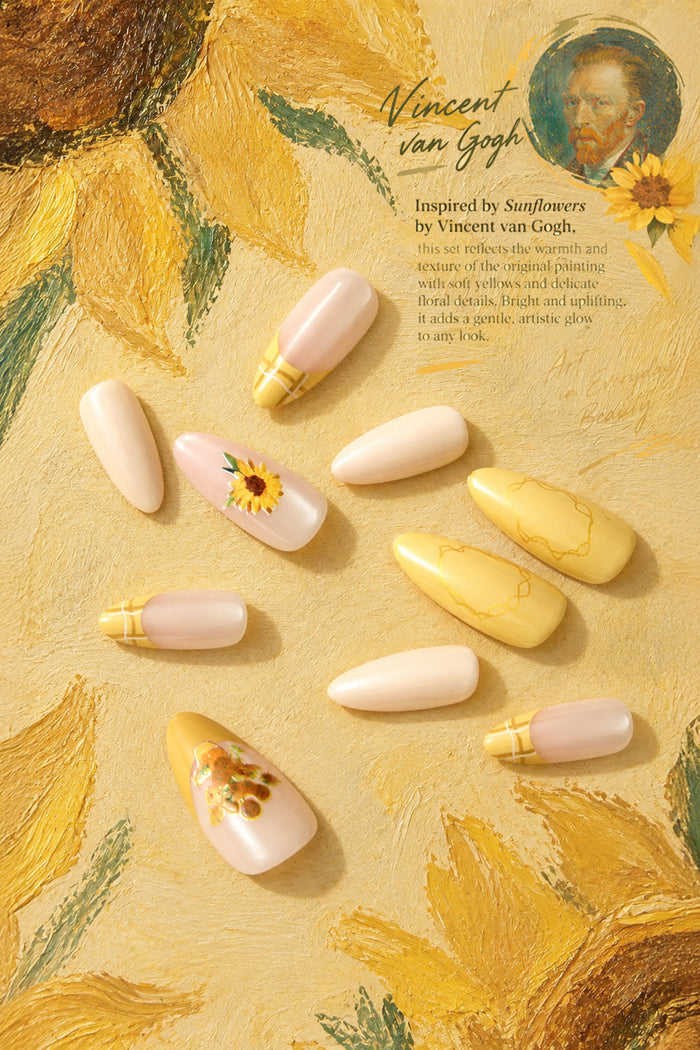 VAN GOGH SUNFLOWERS – ALMOND PRESS-ON NAILS