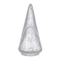 Silver conical tree with textured surface and pointed top, approximately 8 inches tall.