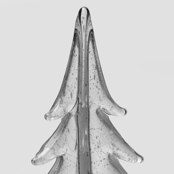 Tall conical candle with tiered branches and textured surface in white and gray speckled finish.