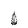 Clear glass evergreen tree figurine with pointed top and layered branches on dark base.