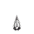Clear glass evergreen tree figurine with pointed top and tiered branch-like segments, approximately 6 inches tall.