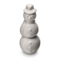 White ceramic snowman figurine with three stacked spheres, button details, and a hat.