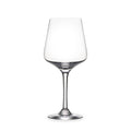 Clear glass wine glass with tapered bowl, thin stem, and circular base.