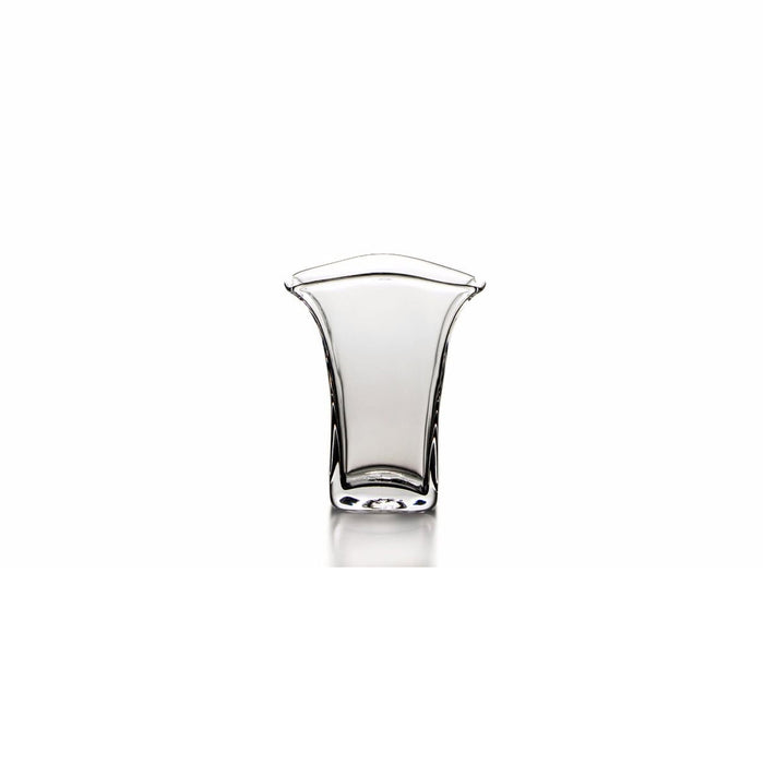 Clear glass vase with flared rim and curved sides, featuring a narrow base.