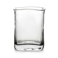 Clear glass vase with straight sides, curved inward slightly, and a flat rounded rim.