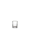 Clear glass vase with curved sides and rounded rim, cylindrical shape suitable for flower arrangements.