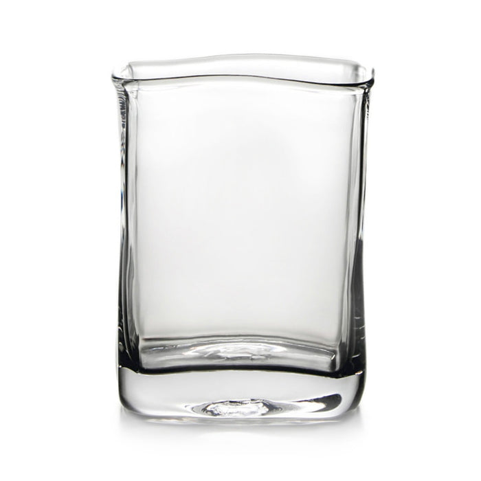 Clear glass vase with straight sides, rounded corners, and a flat bottom.
