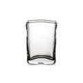 Clear glass vase with curved sides and a gently curved rim.