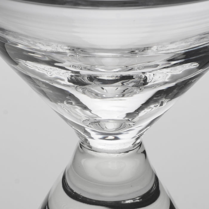 Clear glass stemless martini glass with wide bowl and frosted base band.