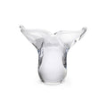 Clear glass vase with two curved flared petals extending upward from the rim.