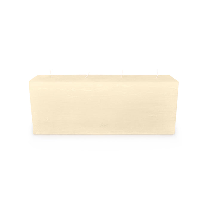 Cream-colored rectangular candle with four wicks along the top surface.