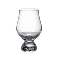 Clear glass tasting glass with tapered bowl and textured pedestal base.
