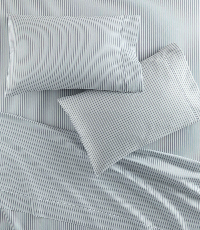 Windsor Stripe Pillowcases on bed, Stripe Wedgewood
